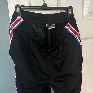 Champion Black Jogger Pants with Red and Blue Stripes